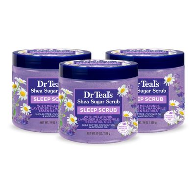 Dr Teal&#39;s Shea Sugar Sleep Scrub, with Melatonin, Lavender, Essential Oils, 19oz (Pack of 3)
