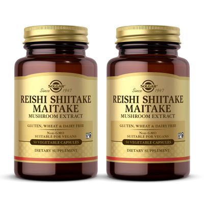 SOLGAR Reishi Shiitake Maitake - 50 Vegetable Capsules - Mushroom Extract - Non-GMO, Vegan, Gluten Free - 50 Servings