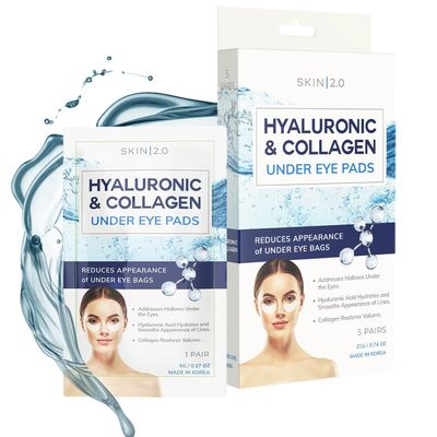 Skin 2.0 Hyaluronic Acid and Collagen Under Eye Patches - Anti-aging, Reduces Eye Bags Wrinkles, Firming Hydrating Eye Pads - Cruelty Free Korean Skin Care - All Skin Types - 5 Pairs