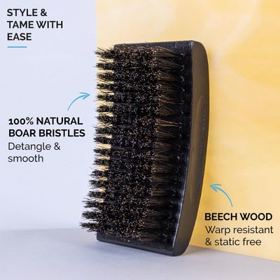 ZEUS Premium Hair Brush, Men's Grooming Beard Hair Brush, Beech Wood 100 Boar Bristle (Palm Brush)