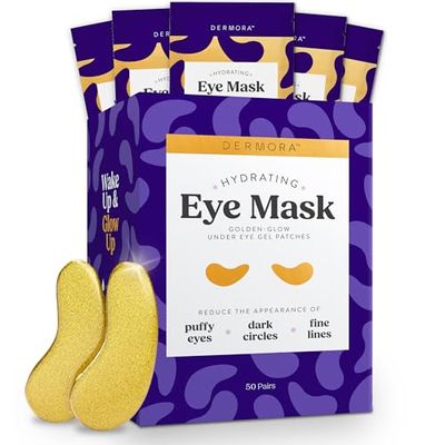 DERMORA Golden Glow Under Eye Patches (50 Pairs Eye Gels) - Rejuvenating Treatment for Dark Circles, Puffy Eyes, Refreshing, Revitalizing, Travel, Wrinkles