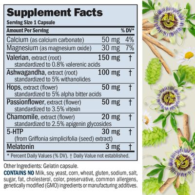 ANDREW LESSMAN Night Time 30 Capsules - 3mg Melatonin, Valerian, Ashwagandha, Passionflower, Hops, Chamomile. No Morning Hangover. Natural Support, Gentle Restful Sleep. Easy to Swallow Capsules