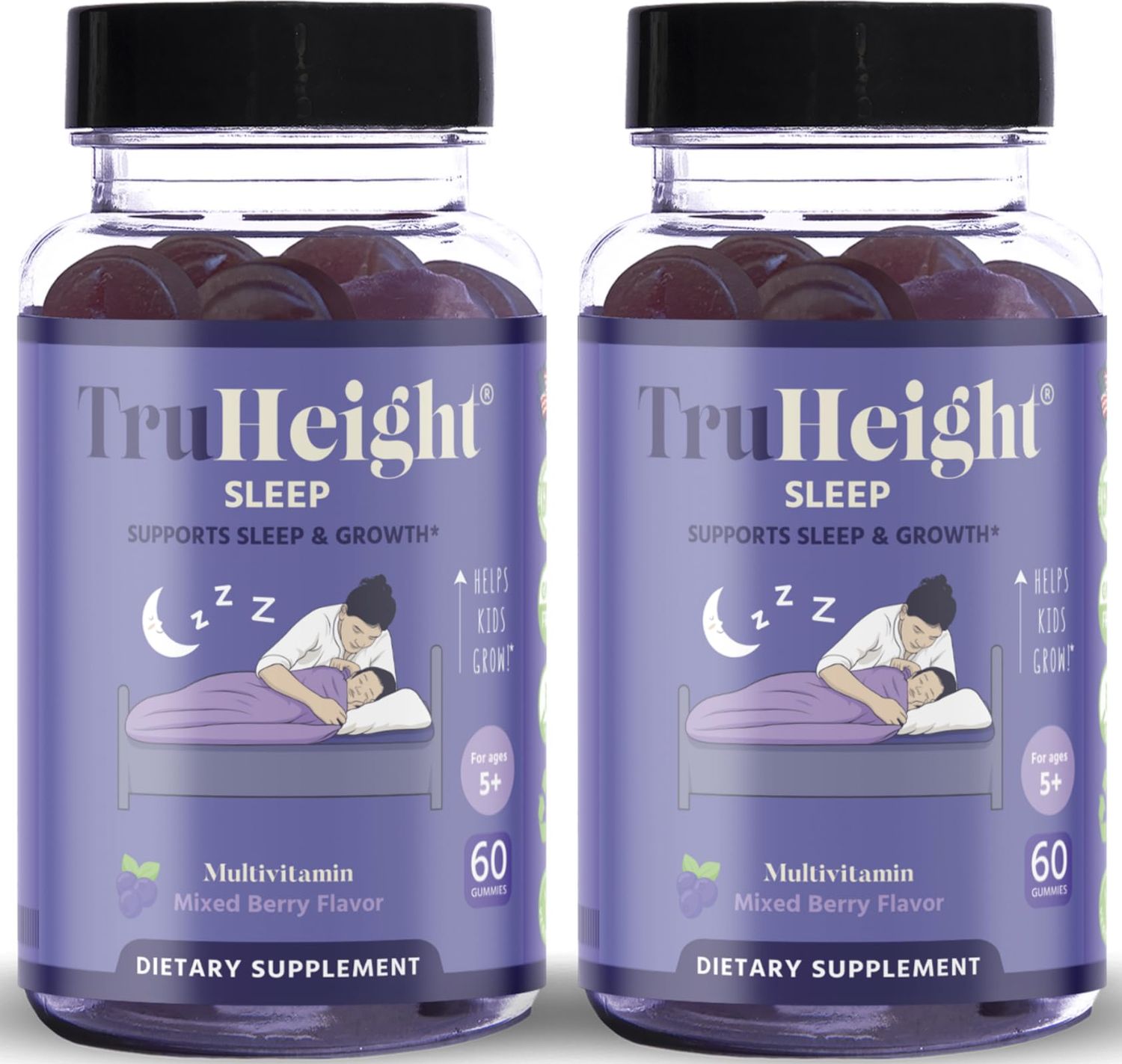 TruHeight Sleep Gummies - Kids Teen Natural Sleep Aid for Maximum Growth - Pediatric Recommended - Kids Melatonin Gummy - Melatonin, Ashwagandha, L Theanine, Lemon Balm, Ages 4, Mixed Berry Flavor