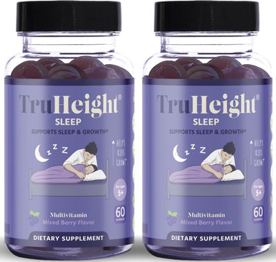 TruHeight Sleep Gummies - Kids Teen Natural Sleep Aid for Maximum Growth - Pediatric Recommended - Kids Melatonin Gummy - Melatonin, Ashwagandha, L Theanine, Lemon Balm, Ages 4, Mixed Berry Flavor
