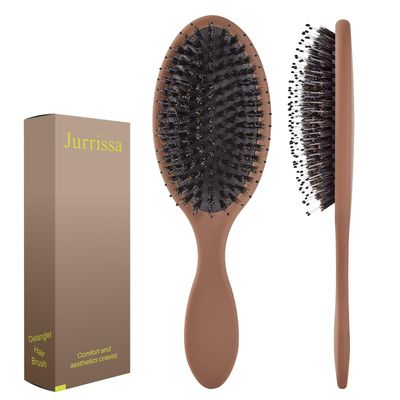 Jurrissa Boar Bristles Hair Brush for Women and Men, Detangling Hair Brush for Smoothing Massage Add Shine, NylonBoar Bristles Detangler brush for Hair Healthy (1 Pack-Mocha)