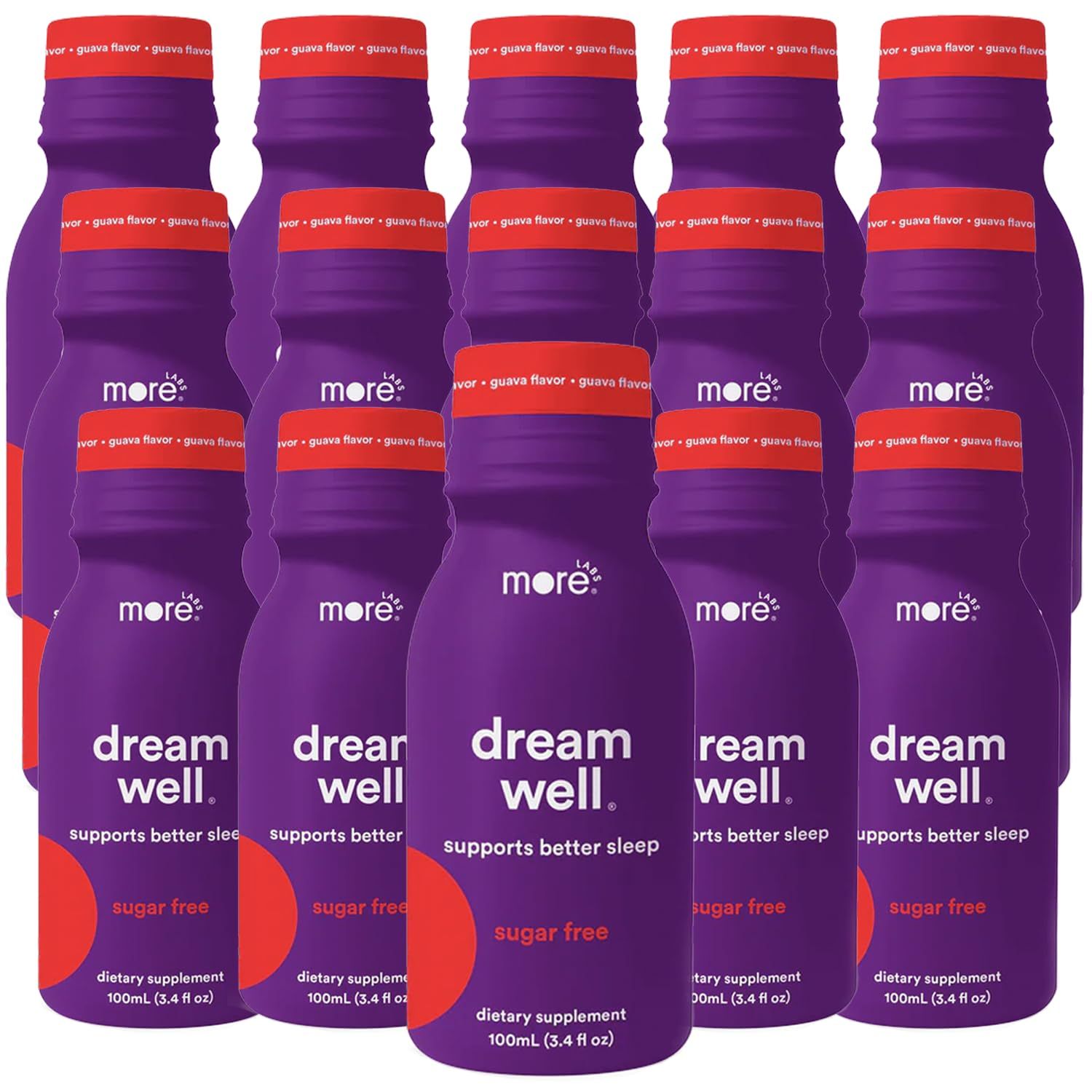 More Labs Dream Well Holistic Sleep Shot Drink 15 Pack Non-Habit Forming Lemon Balm, Melatonin and Glycine Sleep Support Solution