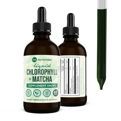 360 Nutrition Matcha Chlorophyll Liquid Drops with L-Theanine, Gluten Free Vegan Internal Deodorant Supplement, Supports Gut Health, Digestion, Energy, Radiant Skin, Fast Absorption, 60 Servings