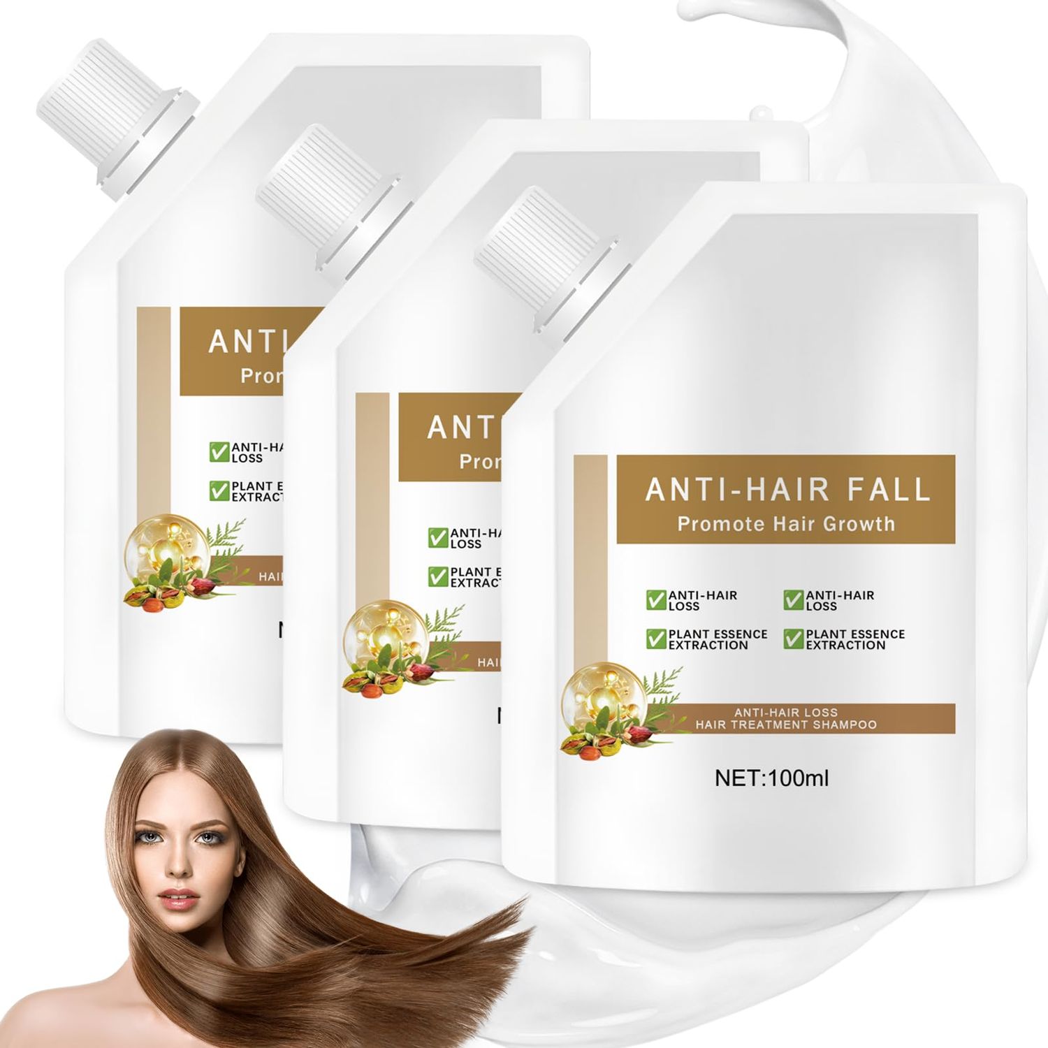 Anti-Hair Fall Hair Loss Shampoo, Anti Hair Loss Shampoos, Ginseng Ginger Hair Growth Shampoo, Natural Plant Oil Control Conditioner for All Hair Types (100ml, 3Pcs)