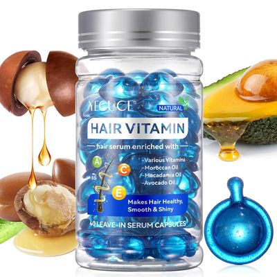Hair Treatment Serum Hair Vitamin Capsules 60Pcs, with Vitamin A C E Pro B5, No Rinse with Argan MacadamiaAvocado Oil for Hair Repair, Smooth Anti Frizzy (blue, 40)