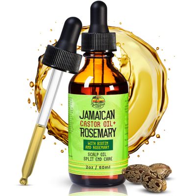JAMAICAN Ambre Organic Black Castor Oil - 60 ml 2 fl oz - for Hair Strength, Hair Scalp, Body Massage Oil, and Eyebrows - Formulated to Prevent Hair Loss, for Women and Men with Biotin Rosemary