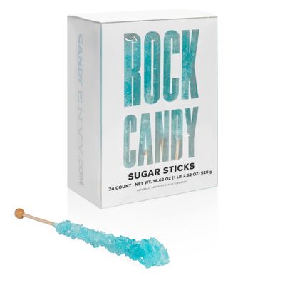Light Blue Rock Candy Sugar Sticks - Cotton Candy Flavored - 24 Individually Wrapped Party Favors