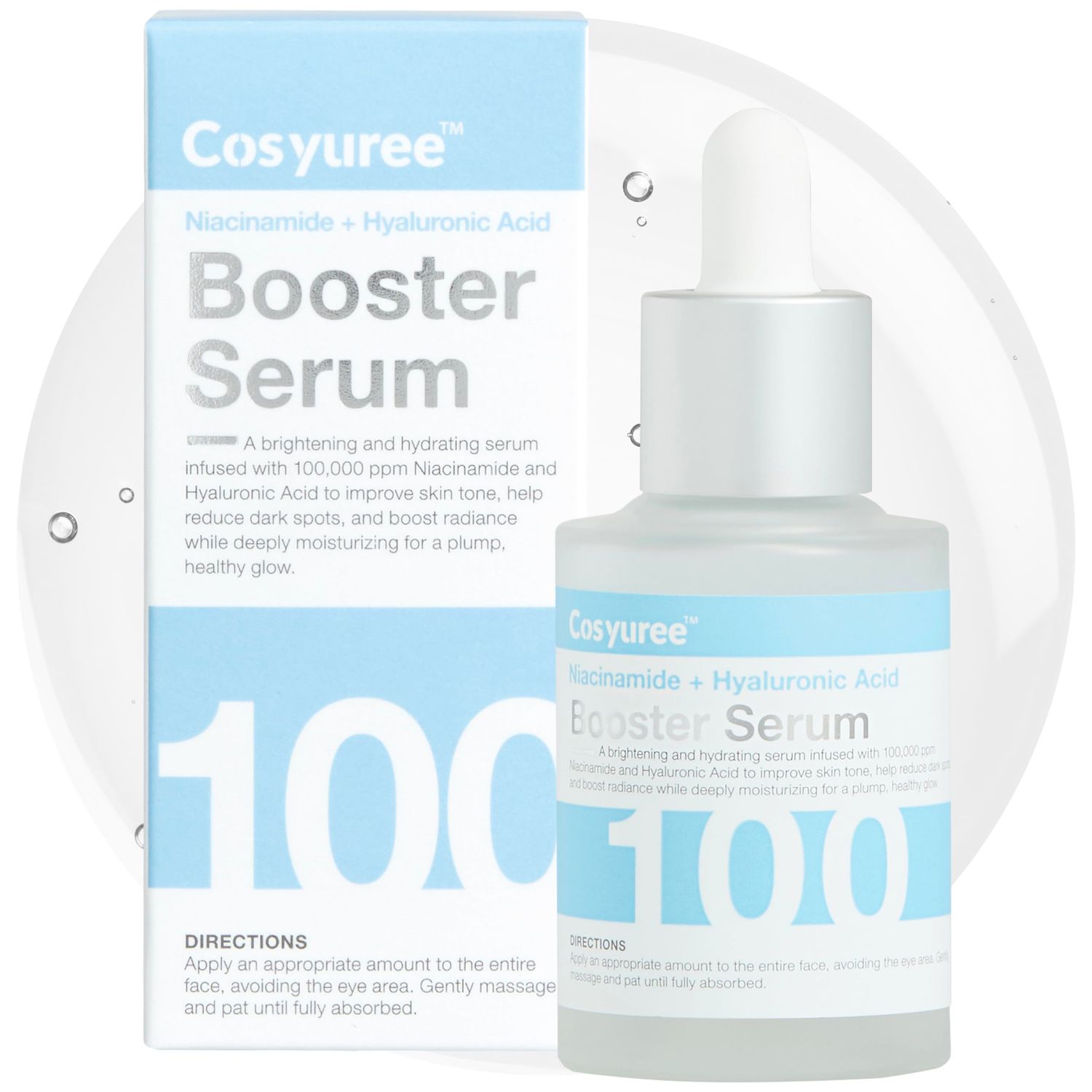 Niacinamide Hyaluronic Acid Booster Serum by Cosyuree - 100,000ppm Brightening Hydrating Formula, Even Toning, Radiance-Boosting for Plumper, Smoother Skin, Fragrance-Free, 30ml (1.01 fl oz)
