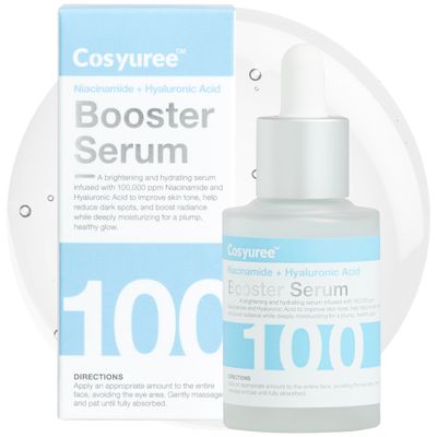Niacinamide Hyaluronic Acid Booster Serum by Cosyuree - 100,000ppm Brightening Hydrating Formula, Even Toning, Radiance-Boosting for Plumper, Smoother Skin, Fragrance-Free, 30ml (1.01 fl oz)