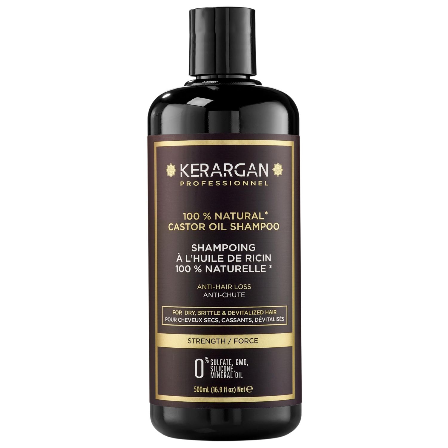 KERARGAN - Anti-Hair Loss Shampoo with Castor Oil - Strengthens Promotes Growth - Dry Brittle Hair - Enriched with Keratin, Argan Oil, Aloe Vera - Sulfate, GMO Silicone-Free - 16.9 fl oz