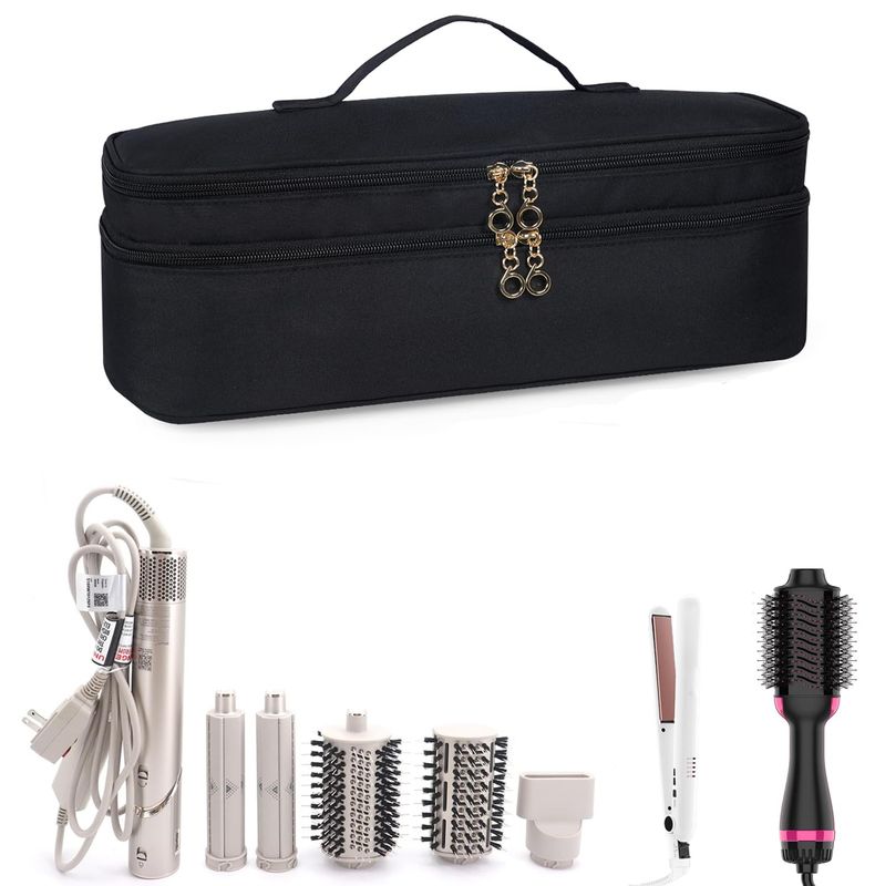 WINZEDGE Double-Layer Travel Carrying Case for Revlon One-Step Hair Dryer and Volumizer Hot Air Brush, Portable Storage Organizer Bag Compatible with Shark FlexStyleDyson Airwrap Styler (Black)