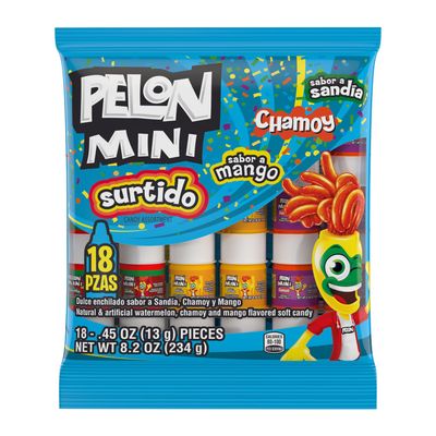 Pelon Pelo Rico Mini Assorted Watermelon, Mango, and Chamoy Candy, 0.45 oz (Pack of 18)