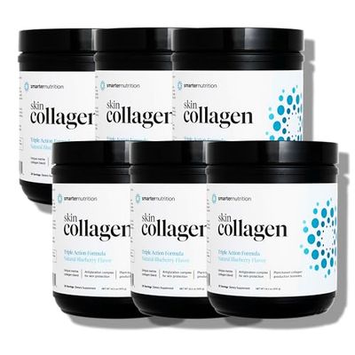 Smarter Nutrition Marine Collagen - Type 1 3 Peptides with Herbal Antioxidants for Skin and Hair Health - Vitamin E C, Green Tea, Berry Powder, Quercetin - (120 Servings (Pack of 6))