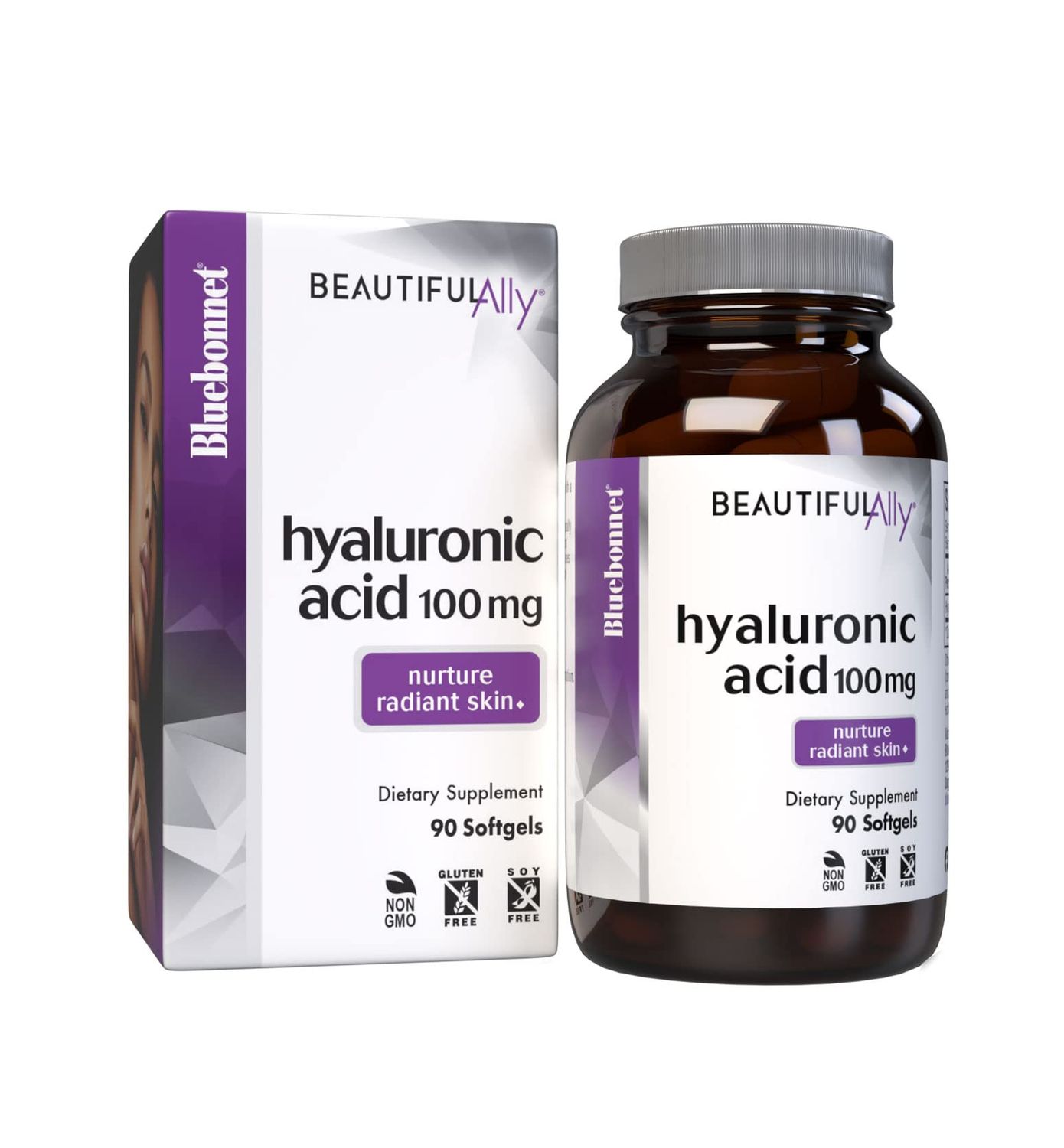 Bluebonnet Nutrition Beautiful Ally Hyaluronic Acid 100mg, Nurture Radiant Skin, Non-GMO, Gluten-Free, Soy-Free, 90 Softgels, 90 Servings