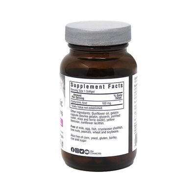 Bluebonnet Nutrition Beautiful Ally Hyaluronic Acid 100mg, Nurture Radiant Skin, Non-GMO, Gluten-Free, Soy-Free, 90 Softgels, 90 Servings