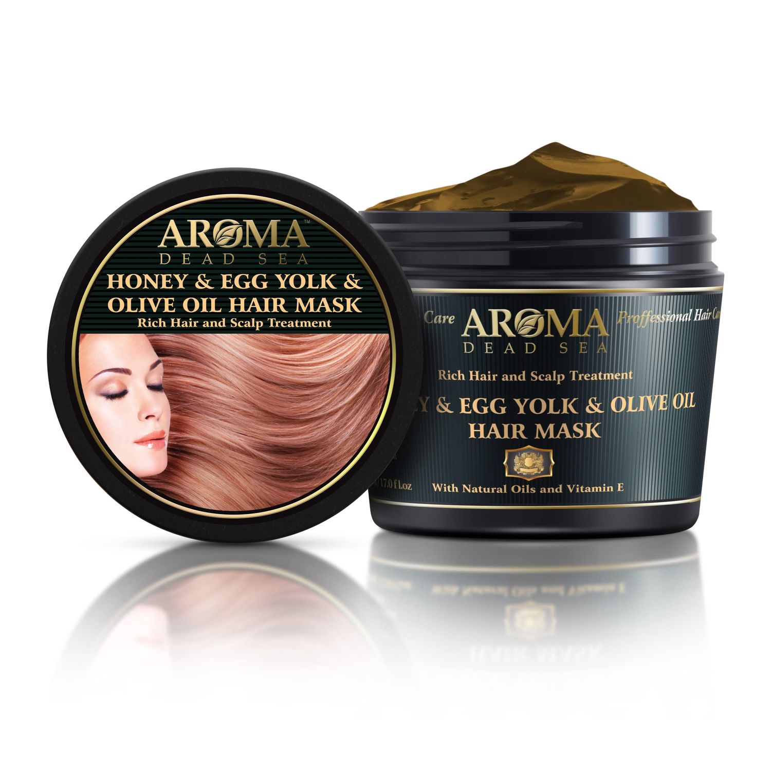 AROMA DEAD SEA Honey Egg Yolk Olive Oil Hair Mask - Ultimate Dry Damaged Hair Rescue, Intensive Conditioning Treatment Revives, Strengthens Restores Softness, Shine Elasticity 16.9 fl.oz