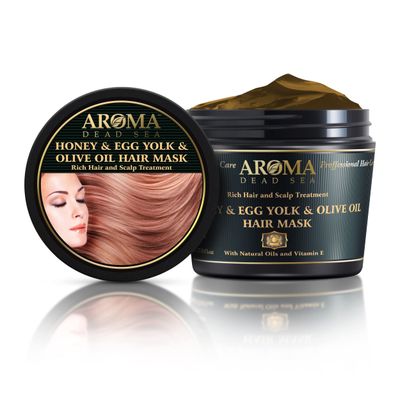 AROMA DEAD SEA Honey Egg Yolk Olive Oil Hair Mask - Ultimate Dry Damaged Hair Rescue, Intensive Conditioning Treatment Revives, Strengthens Restores Softness, Shine Elasticity 16.9 fl.oz