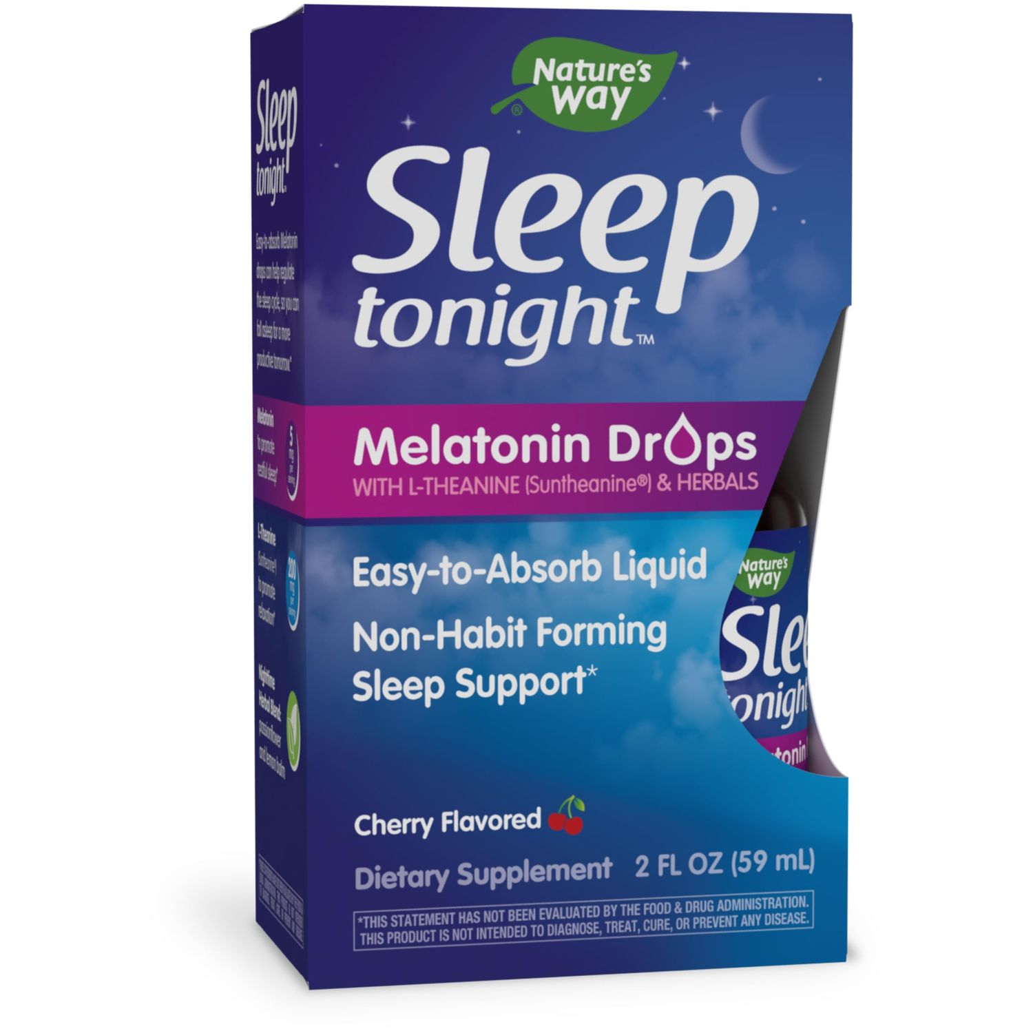 Nature&#39;s Way Sleep Tonight Melatonin Drops with L-Theanine, Non-Habit Forming Support, 2 Oz, Cherry Flavor