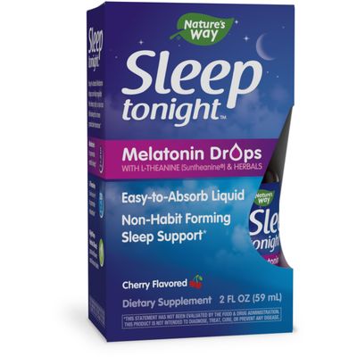 Nature&#39;s Way Sleep Tonight Melatonin Drops with L-Theanine, Non-Habit Forming Support, 2 Oz, Cherry Flavor
