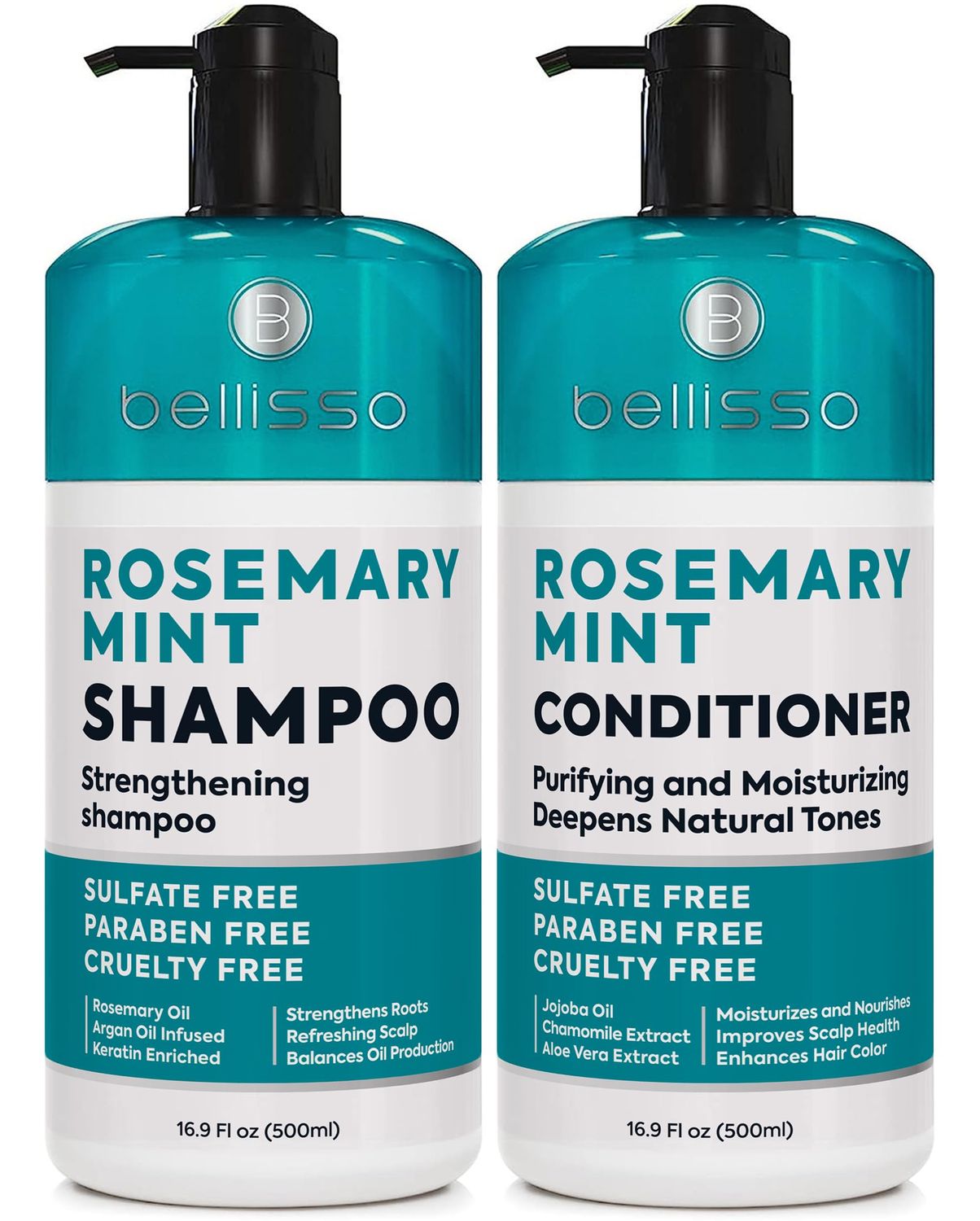 Rosemary Shampoo and Conditioner Set - with Rosemary Oil and Peppermint - Sulfate Free Moisturizing Products for Women and Men, Helps Flaky, Dry Scalp and Dandruff, Salon Thickening for Thinning Hair