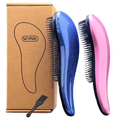 WYNK Hair Brush Detangler for Adults KidsDetangling Comb Hair Styling Tools Appliances for NaturalWavyCurlyCoilyWetDryOilThickStraightLong Hair(2Pack Blue Drops Gradient Shell)