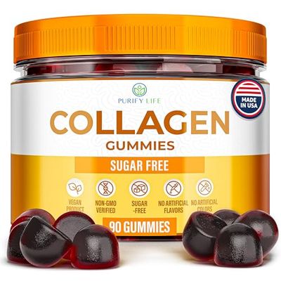 Sugar-Free Marine Collagen Gummies (90 Collagen Chews) Potent 500mg Collagen Gummy for Hair Growth, Healthier Skin Nails, Pore Reducer Elasticity Hydrolyzed, Gluten Free, Non-GMO, Orange Flavor