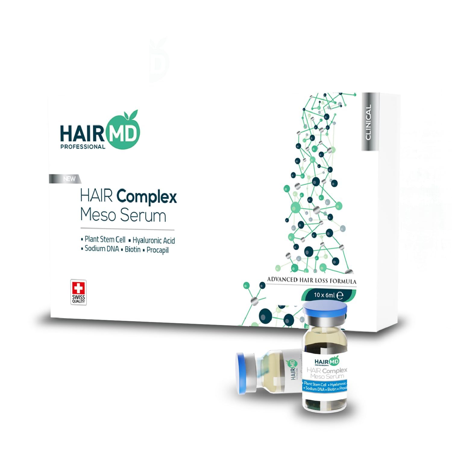 HairMD Clinical Hair Complex Meso Serum Hair Growth Serum - 10Pcs 6ml Vials Scalp Treatment Ideal for Hair Transplant, Home Application - Activates Hair Follicles - Promotes New Hair Growth