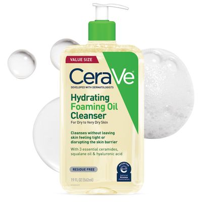 CeraVe Hydrating Foaming Oil Cleanser, Moisturizing Oil Cleanser for Face Body, Squalane Oil Hyaluronic Acid Ceramides, For Dry to Very Dry Skin, Fragrance Free Residue Free, 19 FL Oz