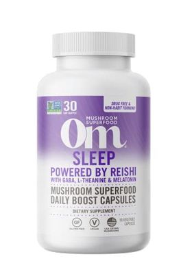 OM MUSHROOM SUPERFOOD Sleep Mushroom Capsules Superfood Supplement, 90 Count, 30 Days, Reishi, GABA, L-Theanine, Melatonin for Rest Sleep Quality Superfood Supplement