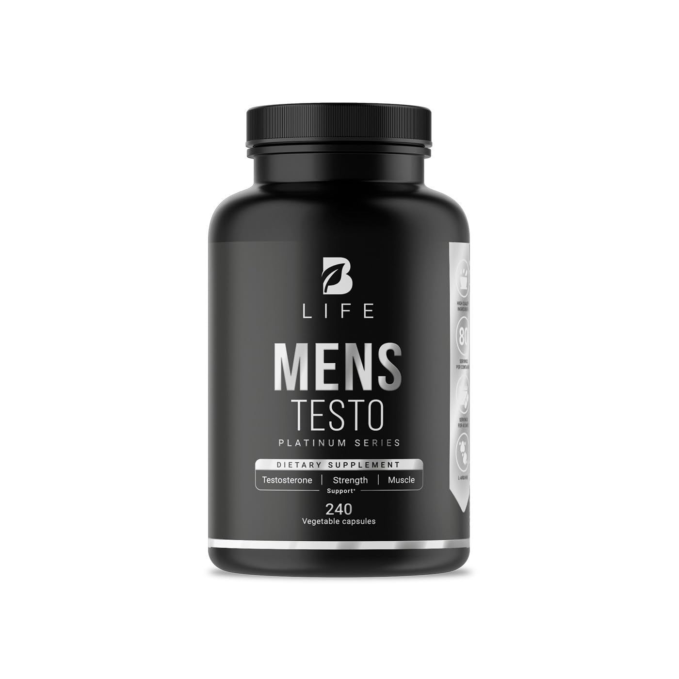 Testosterone Booster for Men 240 Caps - 80 Days Stamina, Endurance, Muscle Growth Strength Made in USA by B Life.