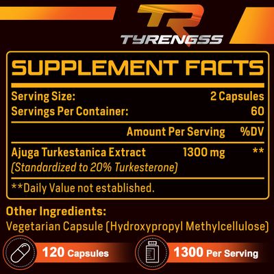 TyRengss Turkesterone Supplement 1300mg Ultra High Strength (Ajuga Turkestanica Extract Std. to 20 Turkesterone), for Athletic Performance Muscle Mass,240 Capsules
