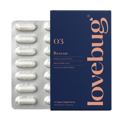 LoveBug Women&#39;s Health Rescue Vaginal Boric Acid Suppositories for Women - Fast Acting Suppository for Odor, Discharge, Yeast, and pH Balance with Coconut Oil, Hyaluronic Acid Vitamin E, 14 ct