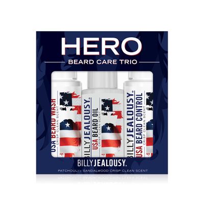 Billy Jealousy USA Hero Kit with USA Beard Wash, Hydrating Leave-In Conditioner, and Oil to Cleanse, Nourish, Soften Strengthen your Facial Hair, Relieves Itch and Flakes