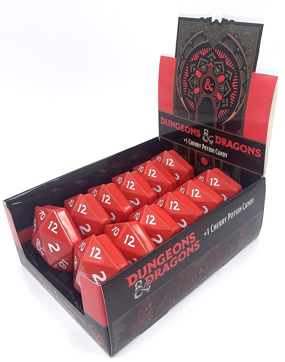 Boston America Dungeon and Dragons DD DND D20 1 Potion Sour Candy Collectible Tin - Twelve (12) Tins with Store Display - Sour Cherry Flavor