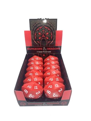 Boston America Dungeon and Dragons DD DND D20 1 Potion Sour Candy Collectible Tin - Twelve (12) Tins with Store Display - Sour Cherry Flavor