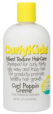 CurlyKids Curl Poppin Creme - Lightweight Curl Defining Cream for Curly, Kinky, Coily, Wavy Frizzy Hair - Shea Butter Infused for Soft, Crunch-Free Curls Coils - Sulfate Paraben Free, 12 fl oz