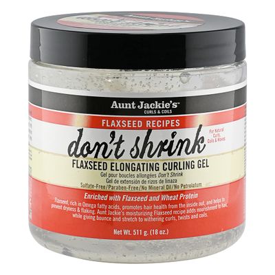 Aunt Jackie&#39;s Flaxseed Recipes Don&#39;t Shrink Elongating Hair Curling Gel for Natural Curls, Coils and Waves, Helps Prevent Dryness and Flaking, 18 oz