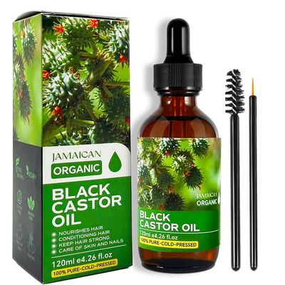 VALANCIA 120ML Jamaican Black Castor Oil - Organic Cold Pressed Unrefined, 100 Pure, Organic Castor Oil for Hair Growth, Skin Scalp Moisturizer, Eyelashes Eyebrows, Nail Care Grow, Hexane-Free