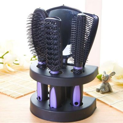 Healthcom 5 Pcs Hair Combs Set Professional Salon Hair Cutting Brushes Sets Salon Hairdressing Styling Tool Mirror And Holder Stand Set Dressing Comb Kits for Women and Men,Purple