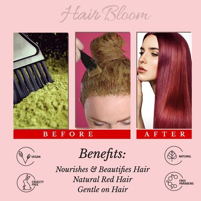 Hair Bloom Natural Red Hair Color Henna wMixed Himalayan Herbs Hair Color Powder 12 Individual Sachets (10 gm each) Reusable Brush Tray Included Shiny Smooth Hair by Pride of India
