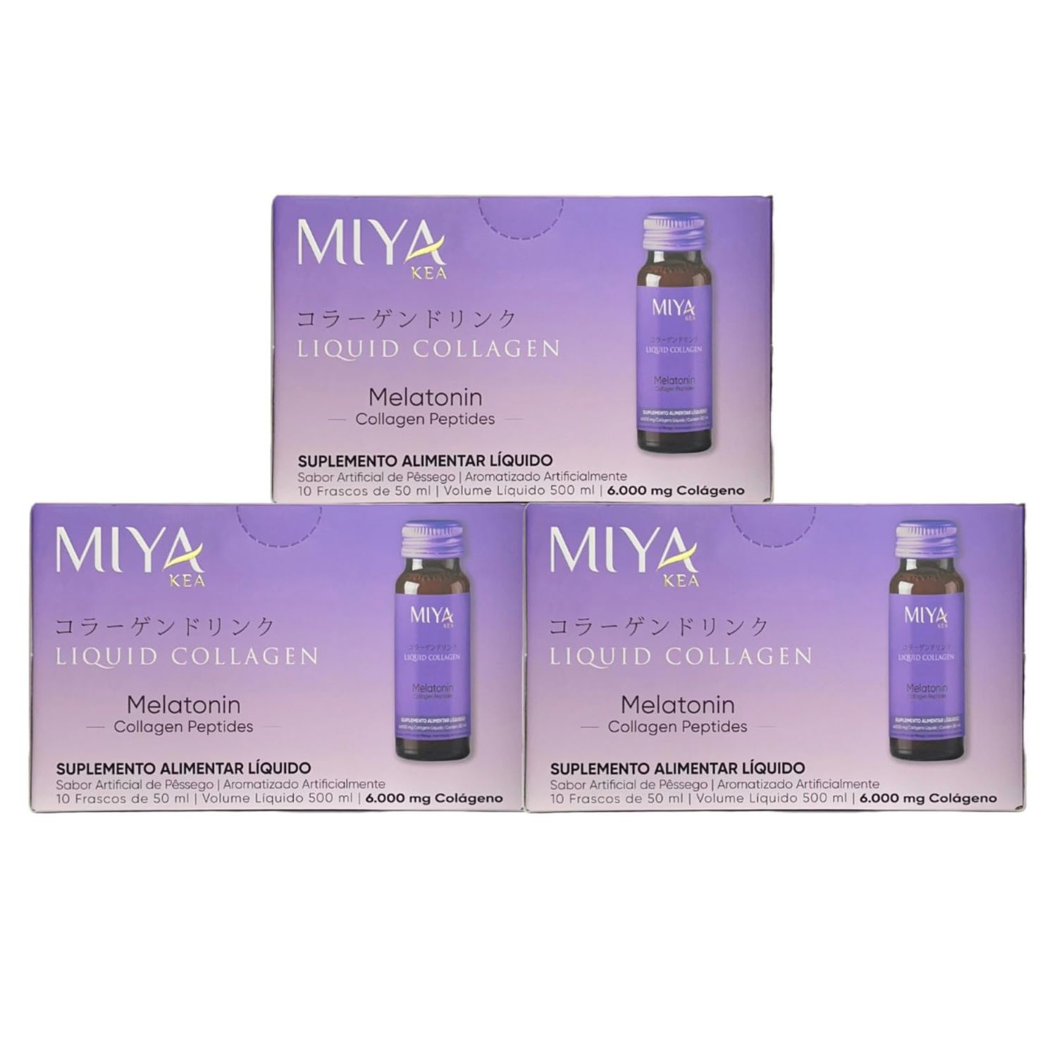 Miya Kea Liquid Collagen with Melatonin Box with 10 Shots 6000mg Collagen Peach Flavor