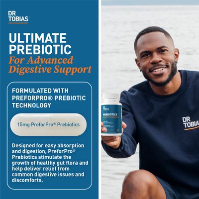 Dr. Tobias Prebiotics Digestive Support, Advanced Prebiotic Supplement for Gut Health, Immune Function Boost for Probiotics for Women Men, Vegan, Non-GMO, 60 Capsules, 60 Servings