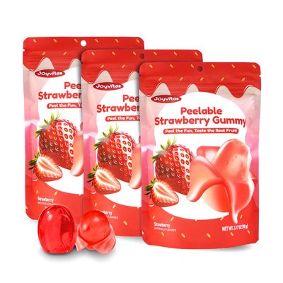Peelable Gummy Candy Intense Stawberry Fruit Chewy Gummi Snack Low Sugar Calorie, Healthy Snacks For Kids Adults - Individual Soft Chewy Candy Snacks (3-PACK 9.53OZ, Stawberry)