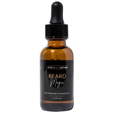 BASK LATHER Beard Magic Growth Oil for Men, Helps Stimulate Hair Growth and Softness, Natural Oil For Bald Spots and Patchy or Thin Facial Hair, Supports a Thicker Fuller Beard, 1 fl oz