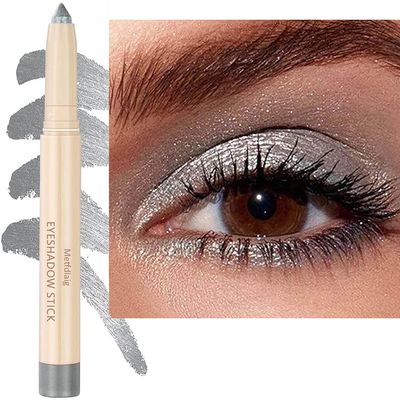 Silver Grey Cream Glitter Shimmer Eyeshadow Pencil, Waterproof Long Lasting Eye Shadow Stick High Pigment Hypoallergenic Highlighter Stick Create Multi-Dimensional Eyes Look 11