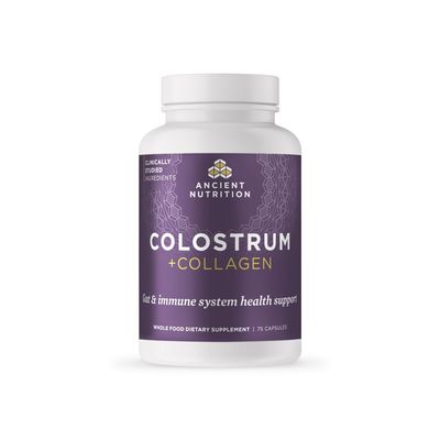 Ancient Nutrition Colostrum Superfood Collagen, Grass Fed Bovine Colostrum, Fermented Eggshell Membrane Collagen, Supports Healthy Gut Microbiome and Immune System, 75 Count